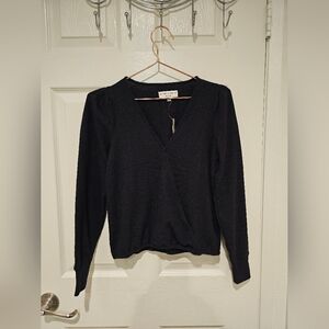 MADEWELL Texture & Thread Puff Sleeve Faux Wrap Top In True Black